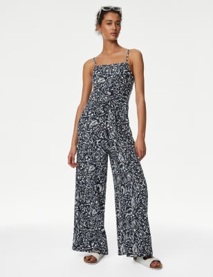 Linen Rich Printed Sleeveless Jumpsuit