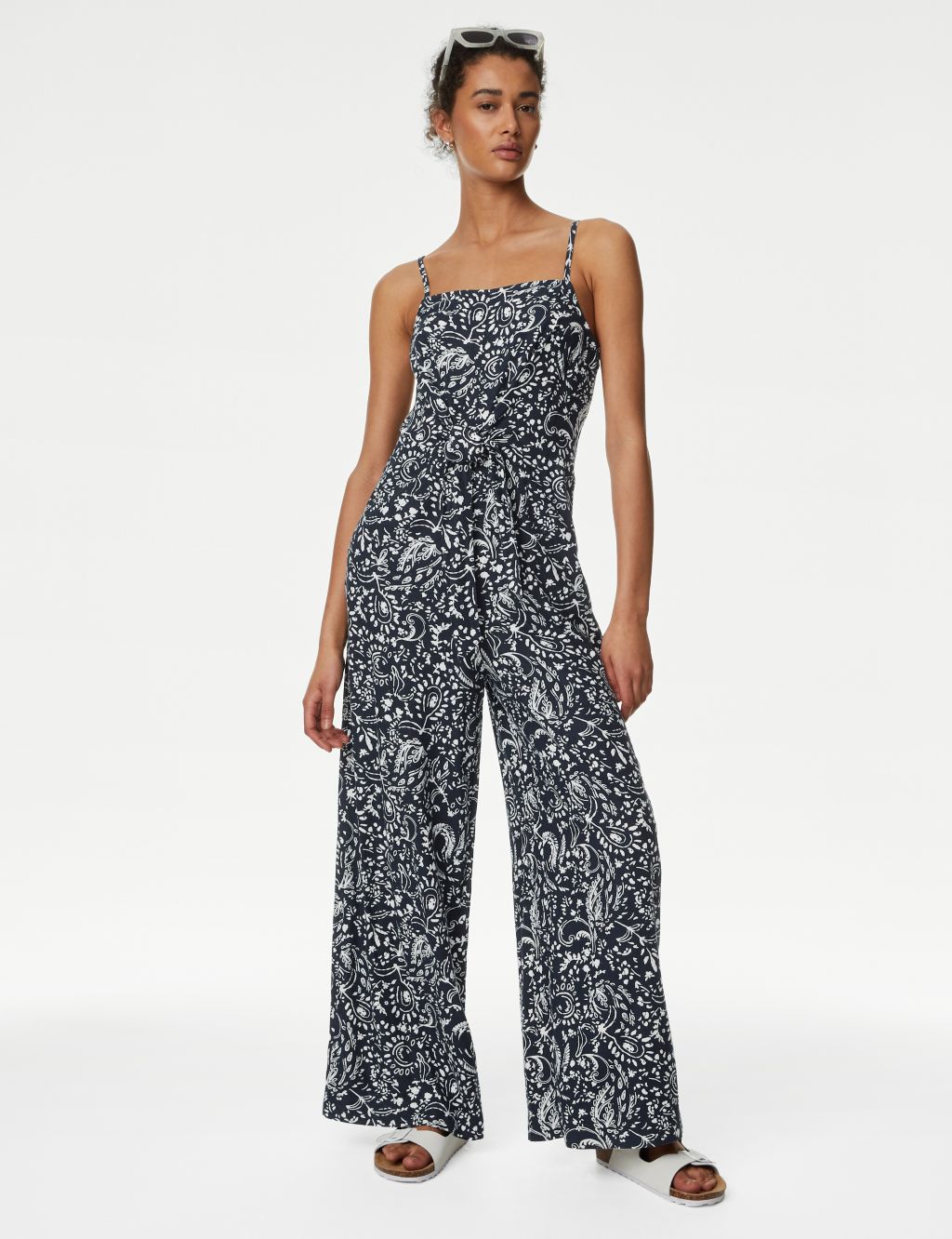 Linen Rich Printed Sleeveless Jumpsuit image 1