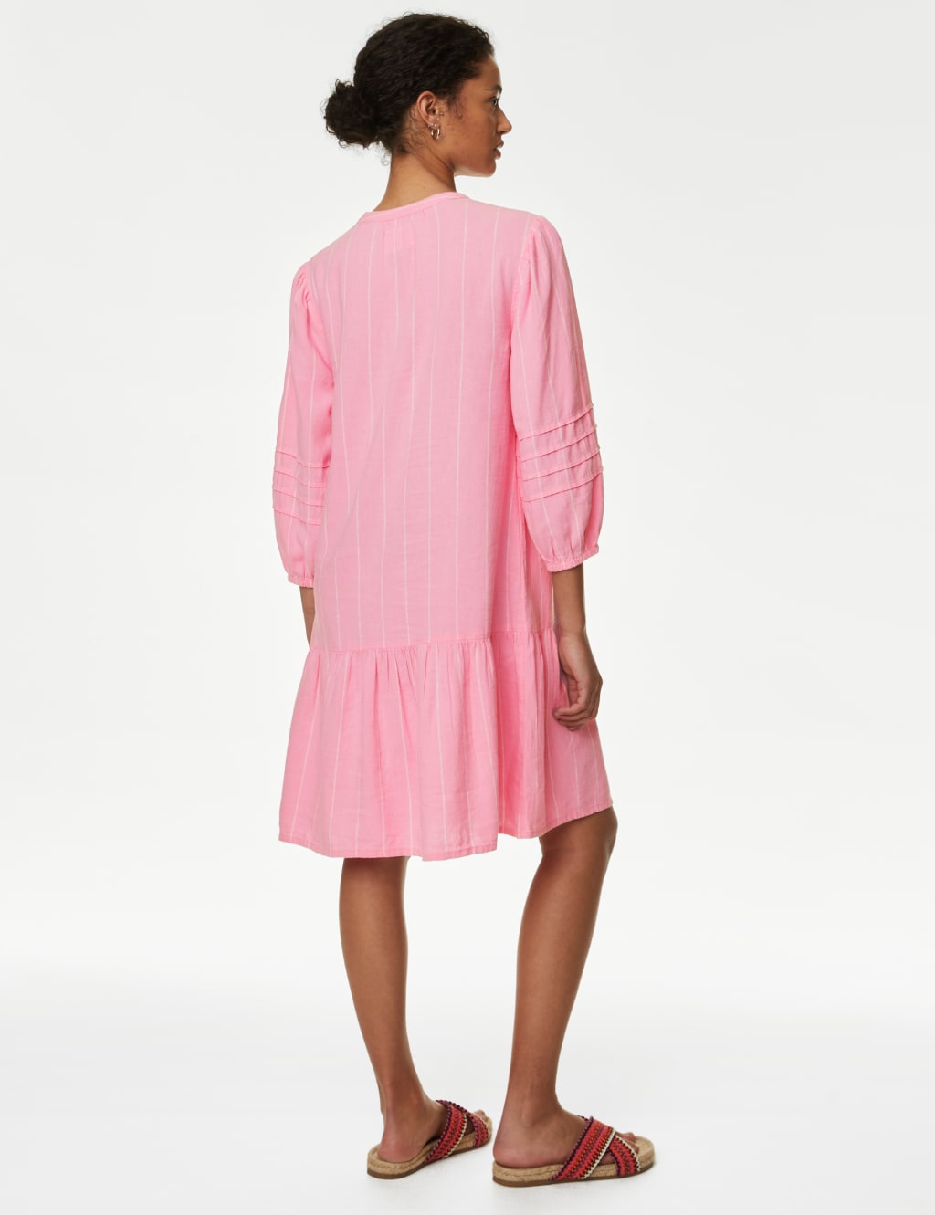 Linen Rich Striped V-Neck Midi Dress image 3