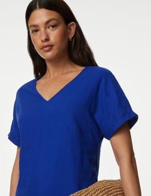 Linen Rich V-Neck Midi T-Shirt Dress
