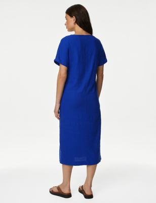 Linen Rich V-Neck Midi T-Shirt Dress