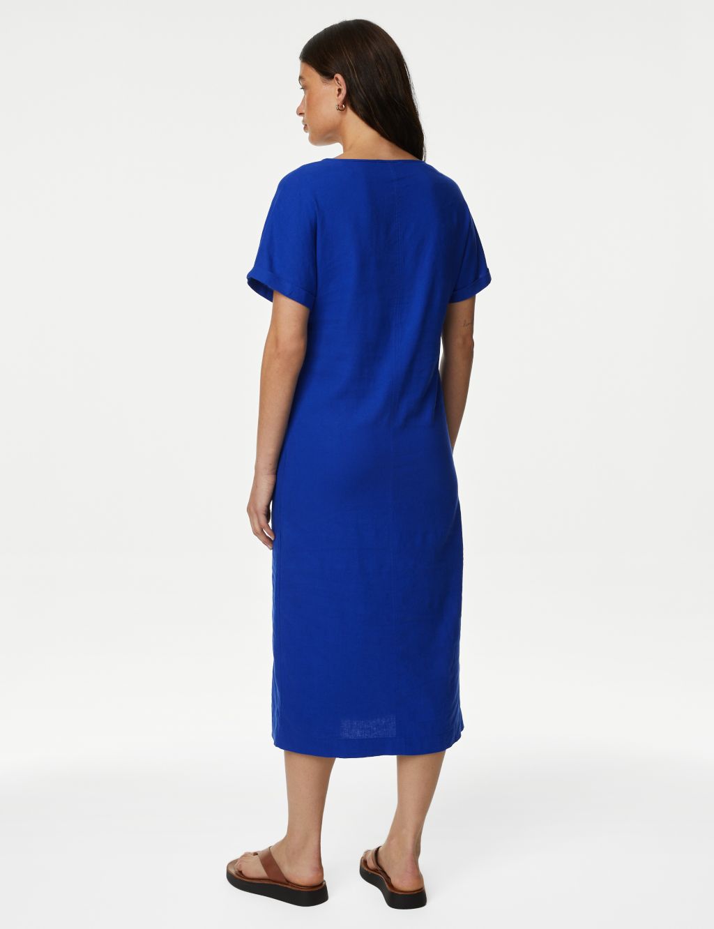 Linen Rich V-Neck Midi T-Shirt Dress image 3