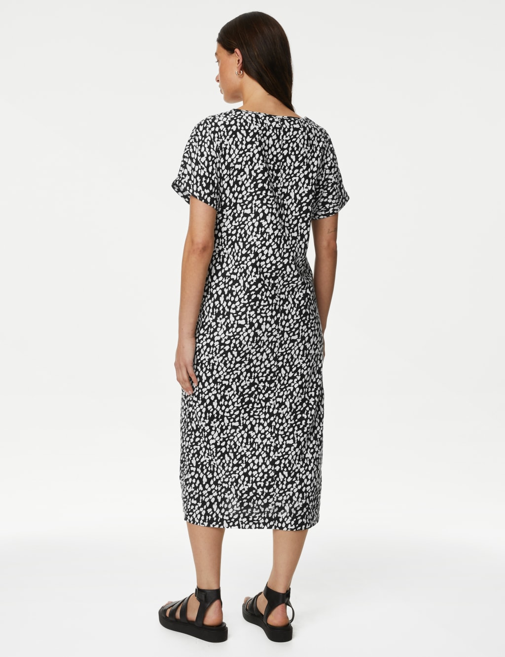 Linen Rich Printed Midi Dress image 3