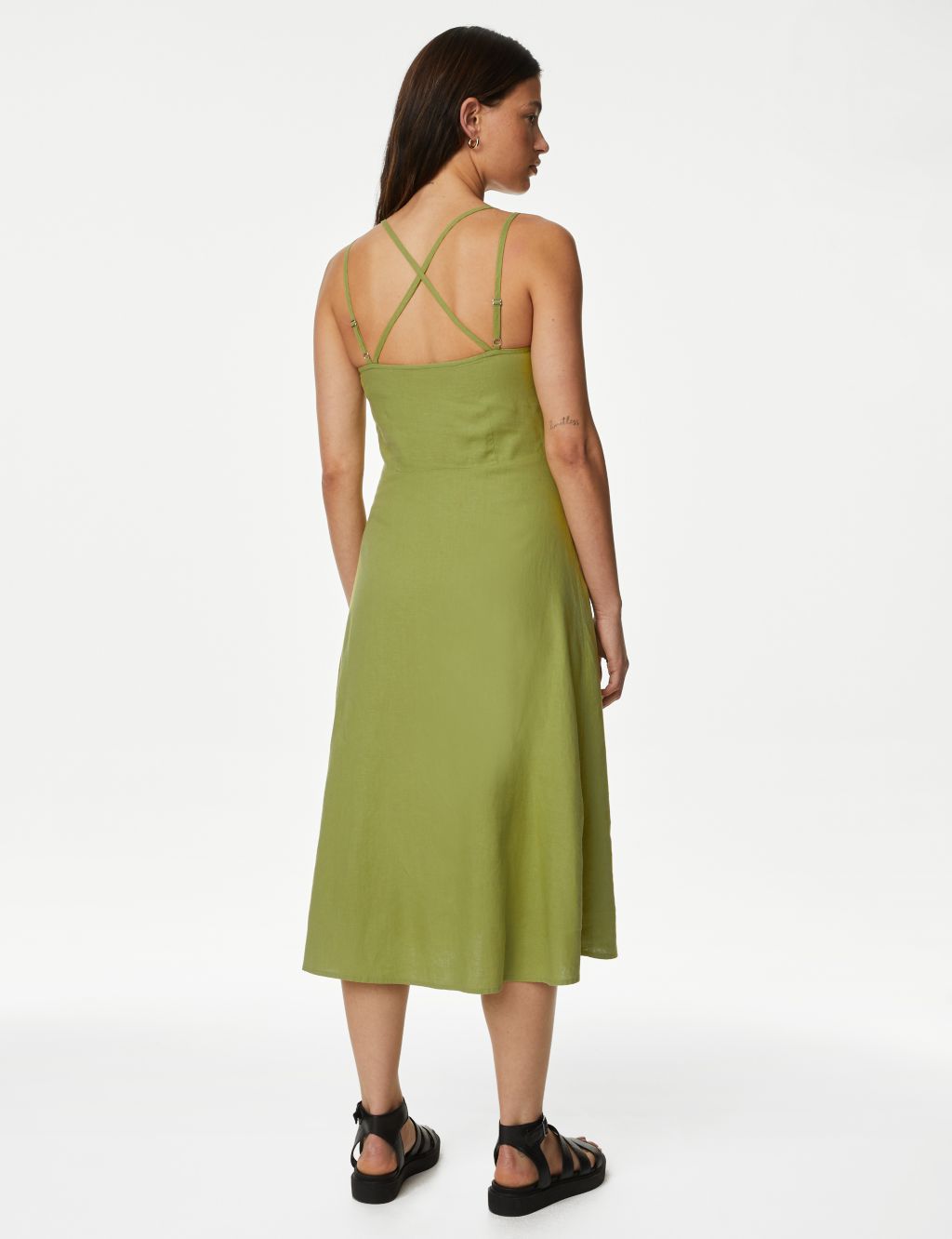 Linen Rich V-Neck Midi Waisted Dress image 4
