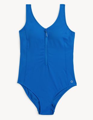 Goodmove Womens Active Zip Through Swimsuit - 6 - Blue, Blue,Black