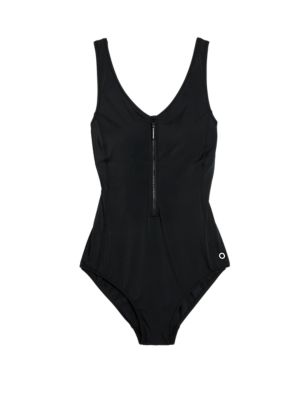 Womens GOODMOVE Active Zip Through Swimsuit - Black