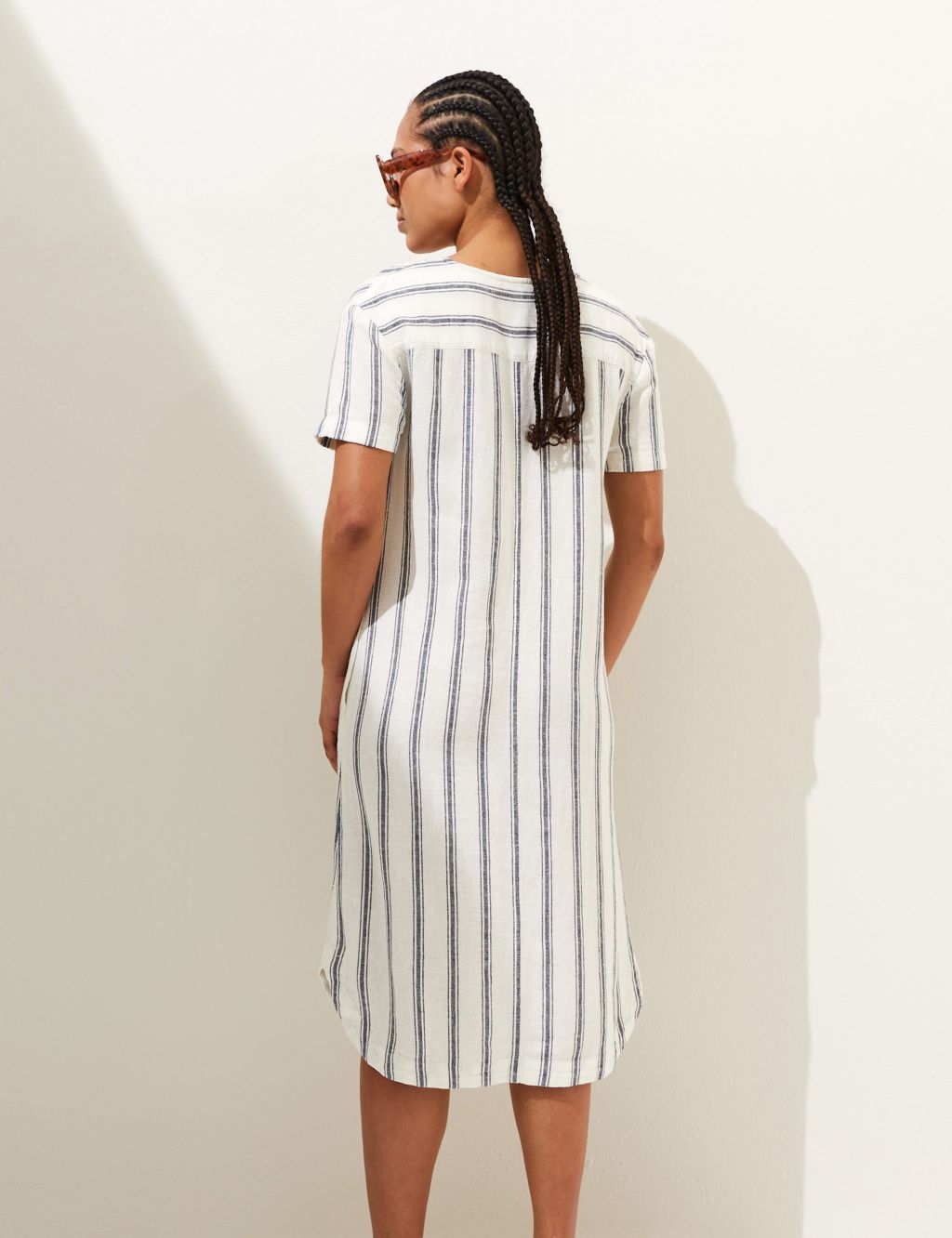 Linen Blend Striped V-Neck Midi Shift Dress image 5