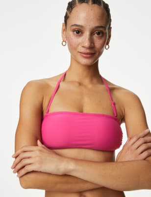 M&S Women's Padded Bandeau Bikini Top - 8 - Pink Fizz, Pink Fizz,Black,Iris,Orange,Medium Green