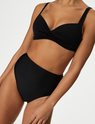 M&S Womens High Waisted Bikini Bottoms - 8 - Black, Black
