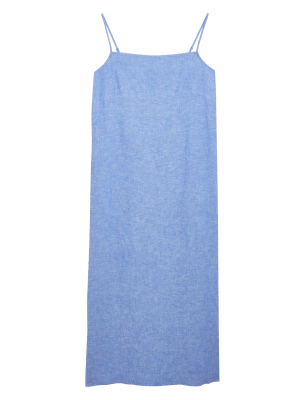 

Womens M&S Collection Linen Rich Square Neck Midi Slip Dress - Light Chambray, Light Chambray