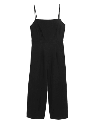 

Womens M&S Collection Ärmelloser Jumpsuit mit hohem Leinenanteil und eckigem Ausschnitt - Black, Black
