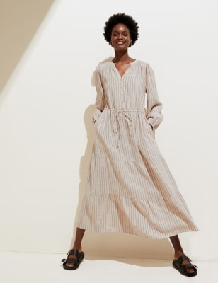 Striped linen 2025 maxi dress