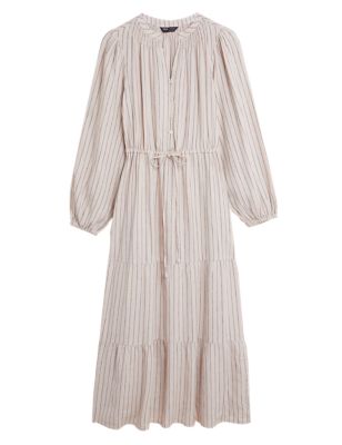 

Womens M&S Collection Linen Blend Striped Maxi Tiered Dress - Calico Mix, Calico Mix