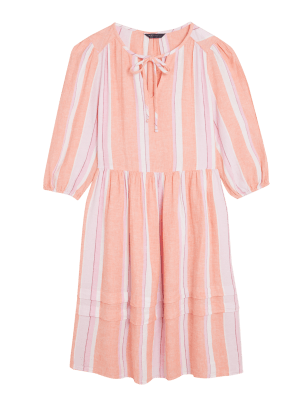 

M&S Collection Minivestido en capas de rayas con linoWomens - Pink Mix, Pink Mix