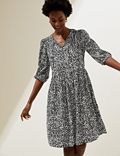 Linen Blend Printed Mini Tiered Dress