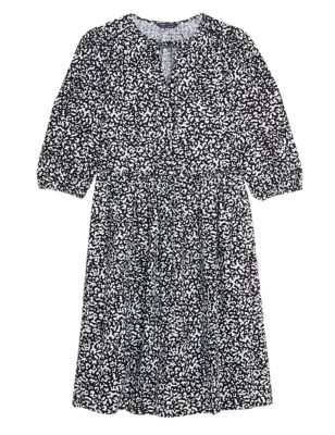 

Womens M&S Collection Linen Blend Printed Mini Tiered Dress - Black Mix, Black Mix