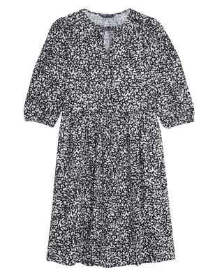 

Womens M&S Collection Linen Blend Printed Mini Tiered Dress - Black Mix, Black Mix