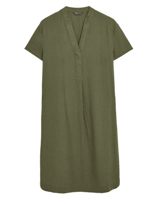 

M&S Collection Vestido recto de manga corta de escote en pico de linoWomens - Green, Green