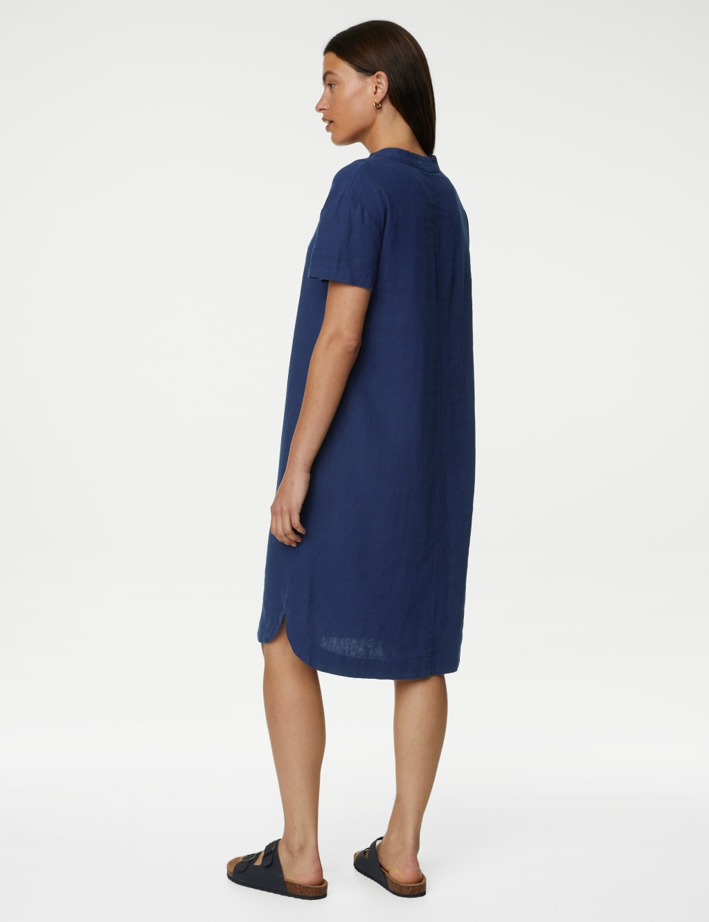 Linen Rich V-Neck Short Sleeve Shift Dress image 3