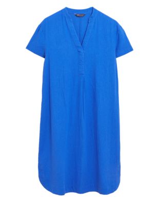 

Womens M&S Collection Linen Rich V-Neck Short Sleeve Shift Dress - Royal Blue, Royal Blue