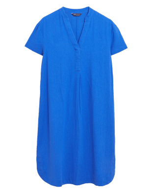 

Womens M&S Collection Linen Rich V-Neck Short Sleeve Shift Dress - Royal Blue, Royal Blue