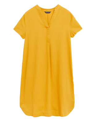 

Womens M&S Collection Linen Rich V-Neck Short Sleeve Shift Dress - Bright Gold, Bright Gold