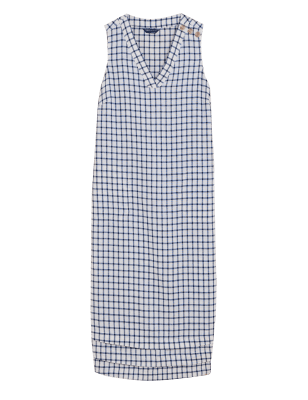 

Womens M&S Collection Linen Blend Checked V-Neck Midi Shift Dress - White Mix, White Mix