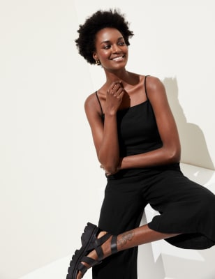 

Womens M&S Collection Ärmelloser Jumpsuit mit hohem Leinenanteil - Black, Black