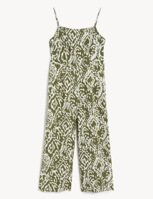 

Womens M&S Collection Linen Rich Printed Jumpsuit - Green Mix, Green Mix