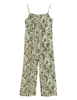 

Womens M&S Collection Gemusterter Jumpsuit mit hohem Leinenanteil - Green Mix, Green Mix