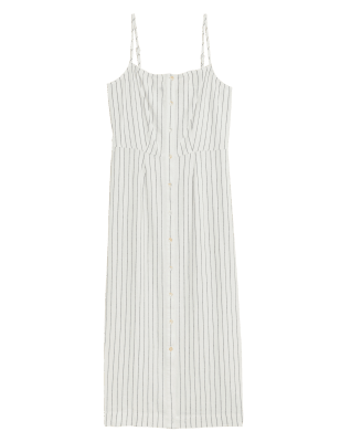 

Womens M&S Collection Linen Blend Striped Square Neck Midi Dress - Cream Mix, Cream Mix