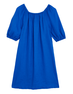 

Womens M&S Collection Pure Linen Bardot Short Sleeve Midi Dress - Royal Blue, Royal Blue