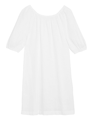 

Womens M&S Collection Pure Linen Bardot Short Sleeve Midi Dress - White, White