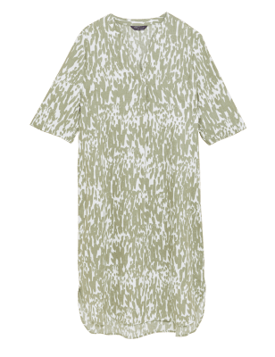 

Womens M&S Collection Pure Linen Printed V-Neck 3/4 Sleeve Tunic - Khaki Mix, Khaki Mix