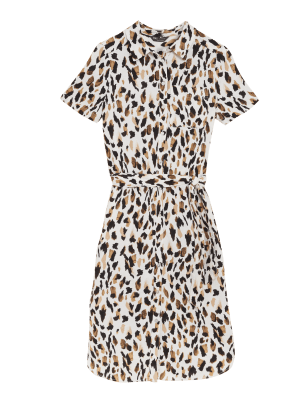 

Womens M&S Collection Linen Rich Animal Print Midi Shirt Dress - Cream Mix, Cream Mix