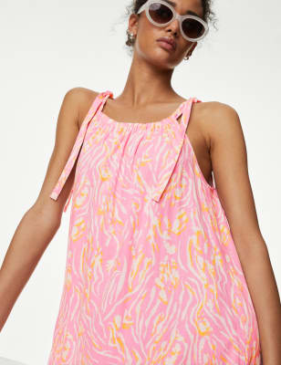 

M&S Collection Vestido maxi en capas de estampado animal con linoWomens - Pink Mix, Pink Mix