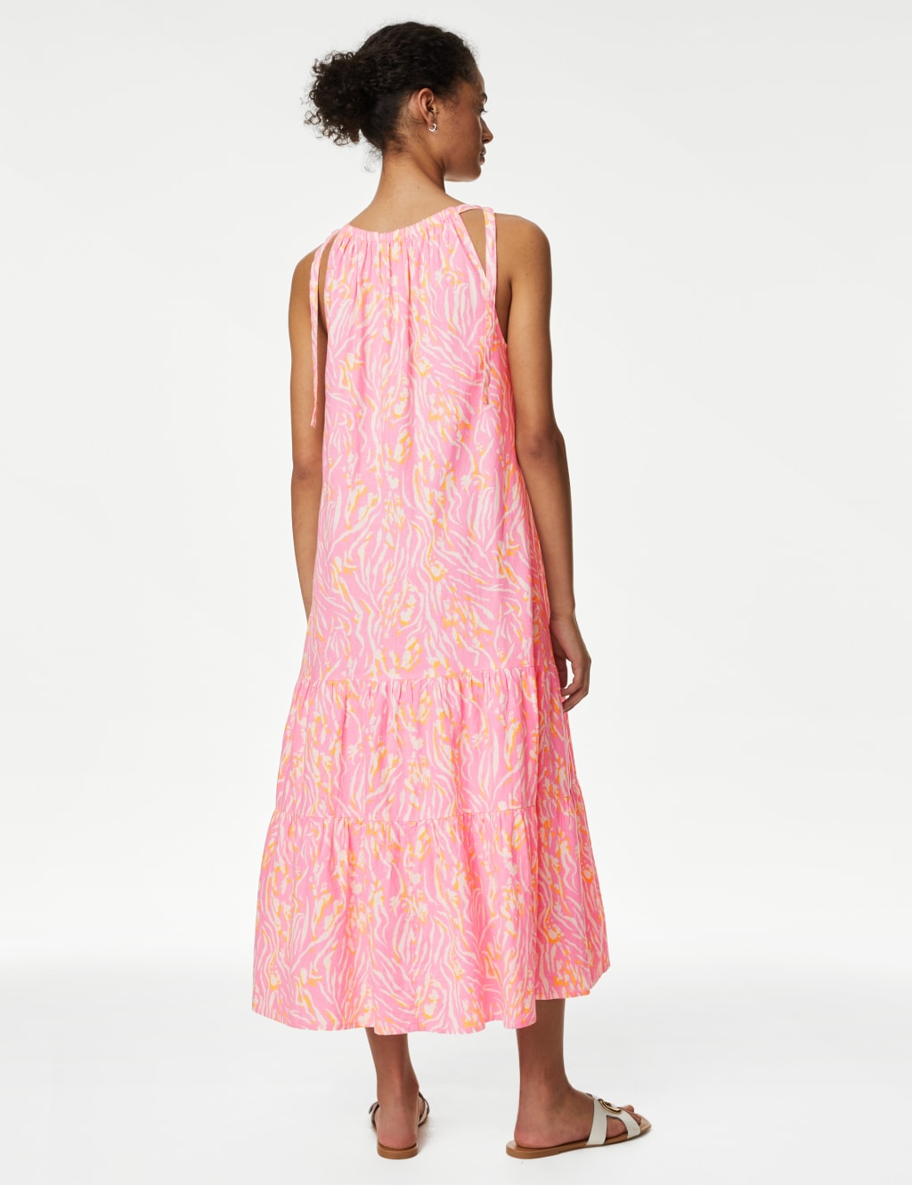 Linen Blend Animal Print Maxi Tiered Dress image 3
