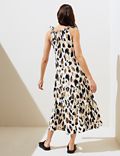 Linen Blend Animal Print Maxi Tiered Dress