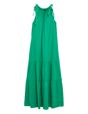 

M&S Collection Vestido maxi en capas con cuello alto de linoWomens - Spearmint, Spearmint
