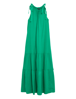 

Womens M&S Collection Linen Rich High Neck Maxi Tiered Dress - Spearmint, Spearmint