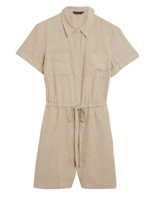 

Womens M&S Collection Linen Rich Utility Short Sleeve Playsuit - Hessian, Hessian