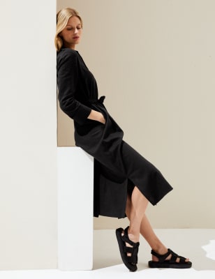 

Womens M&S Collection Linen Rich Tie Waist Midi Shirt Dress - Black, Black