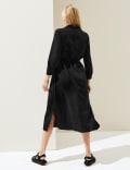 Linen Rich Tie Waist Midi Shirt Dress