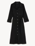 Linen Rich Tie Waist Midi Shirt Dress