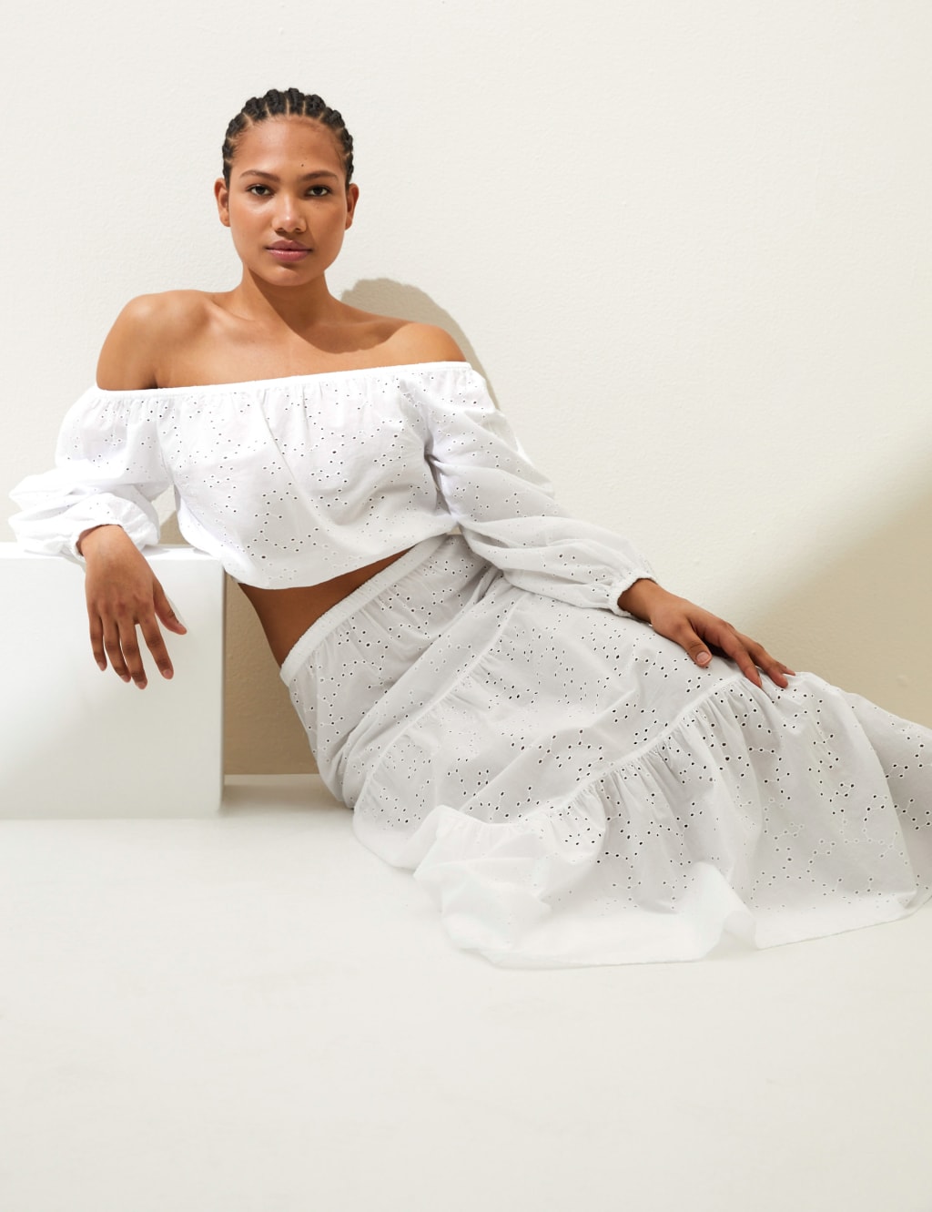 Pure Cotton Broderie Off The Shoulder Top image 1