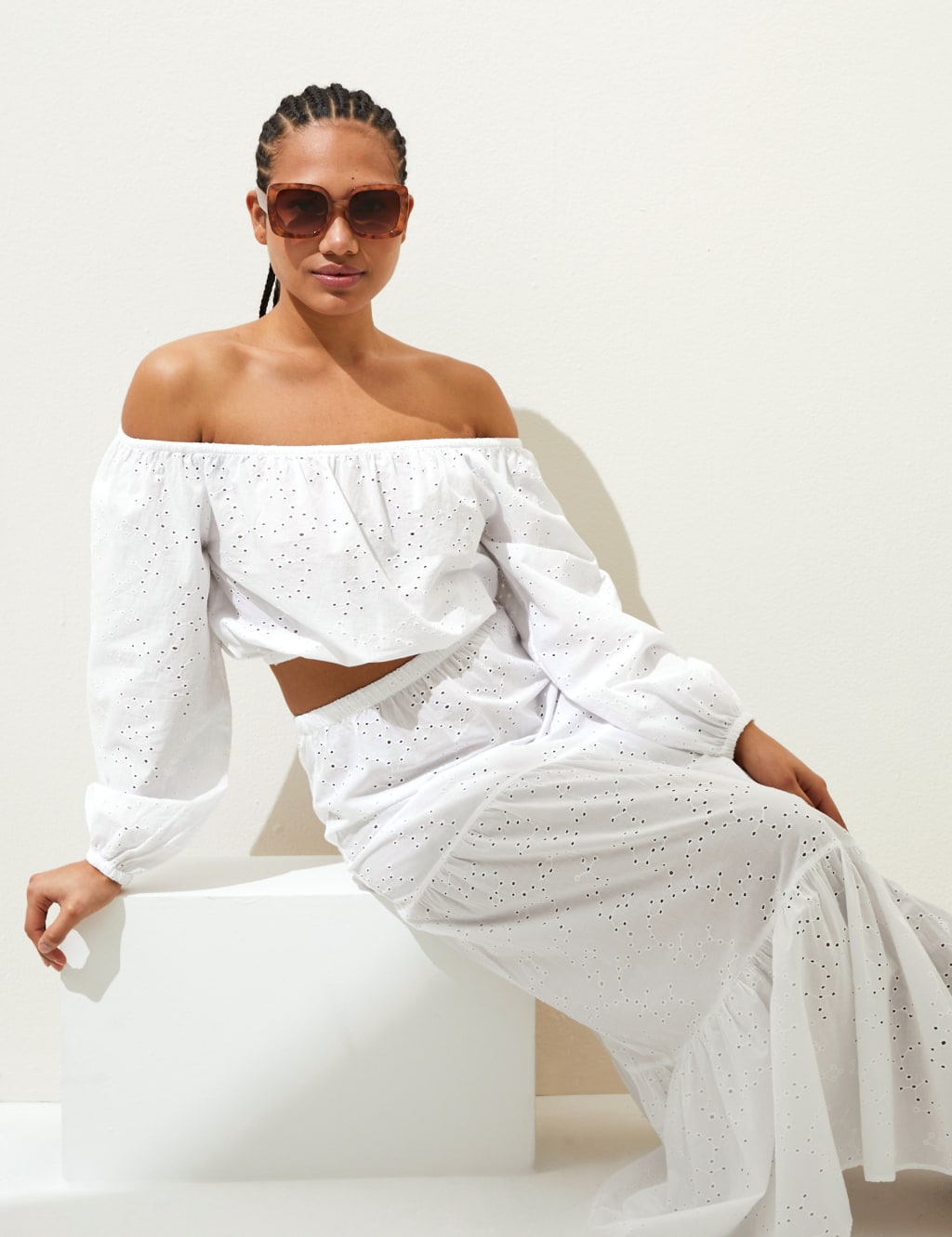 Pure Cotton Broderie Off The Shoulder Top image 3