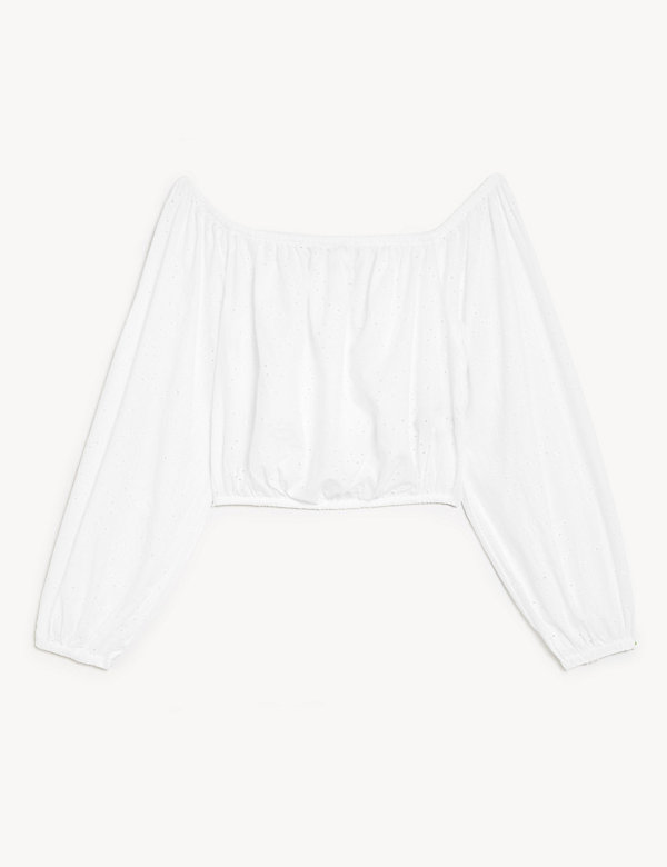 Pure Cotton Broderie Off The Shoulder Top - AT