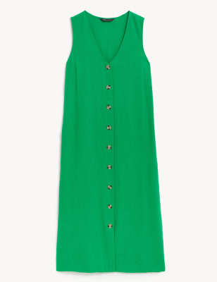 Linen Blend V-Neck Midi Column Dress