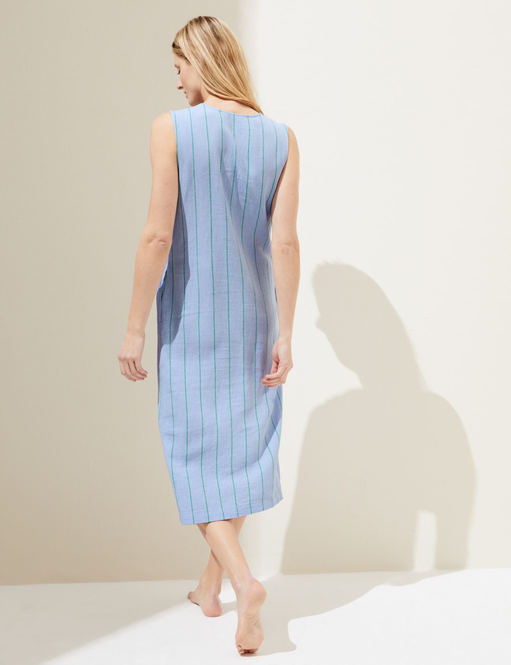 Linen Rich Striped V-Neck Midi Column Dress image 5