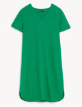 Linen Rich V-Neck Midi Shift Dress